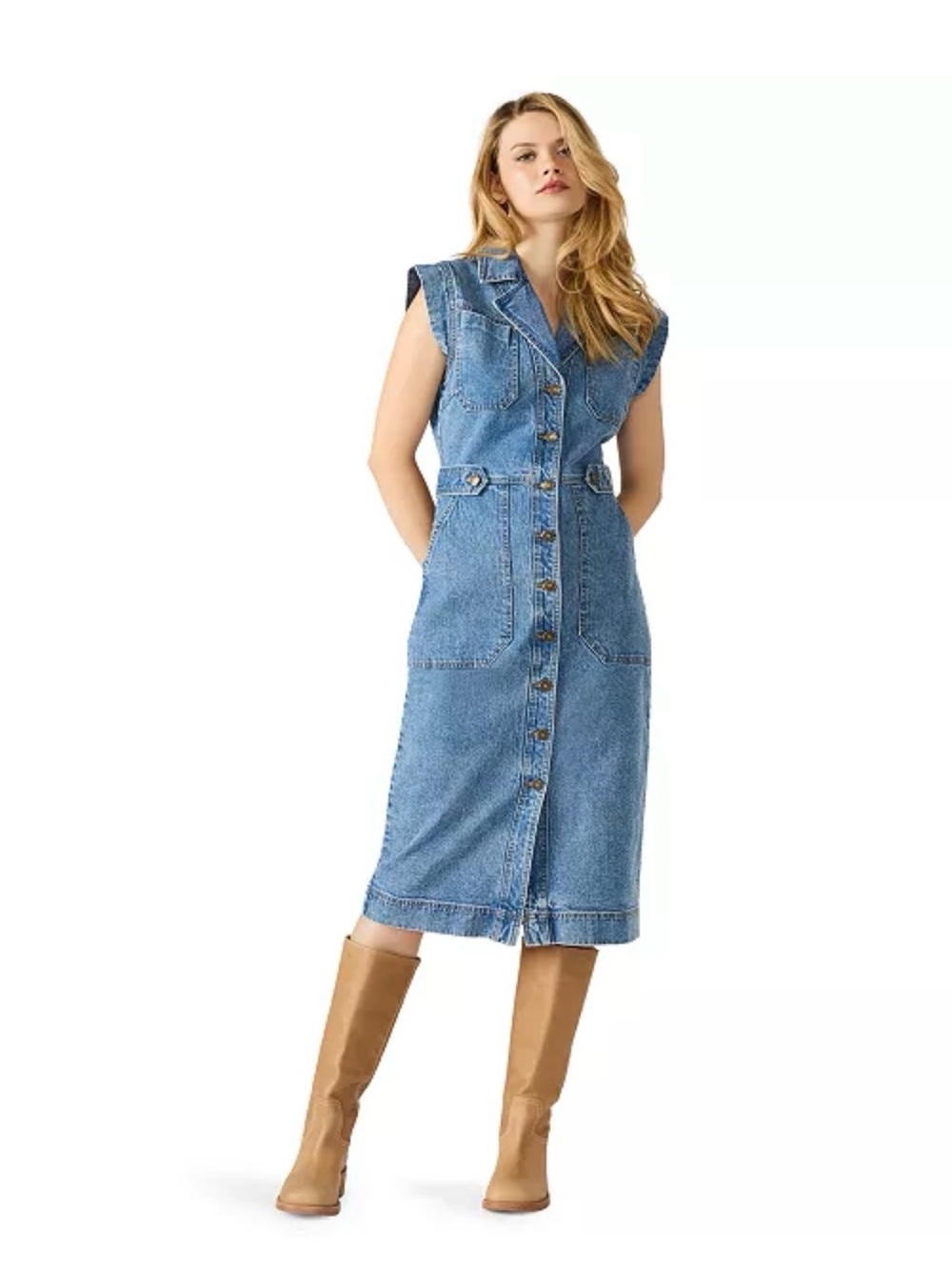 Steve Madden Button-Front Midi Denim Dress NWT